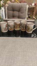 5 stuks Vintage Otagiri Mok met Dierenprint, Keramiek, Ophalen of Verzenden, Zo goed als nieuw, Overige stijlen