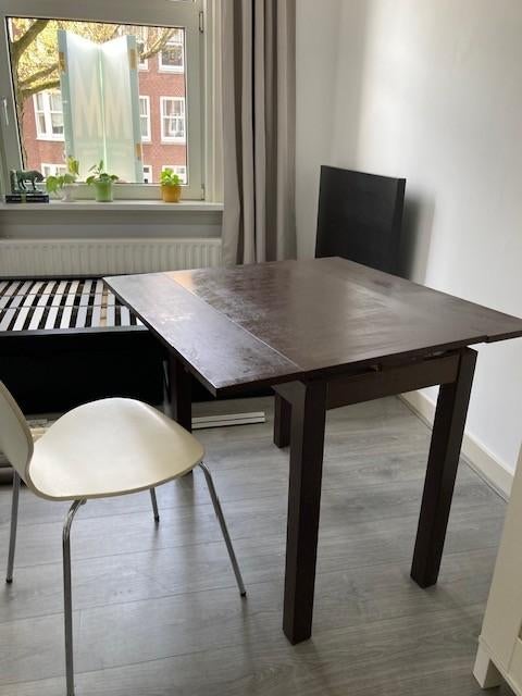 IKEA BJURSTA uitschuifbare eettafel/bureau (donkerbruin), Ophalen, Gebruikt, 50 tot 100 cm, Vierkant