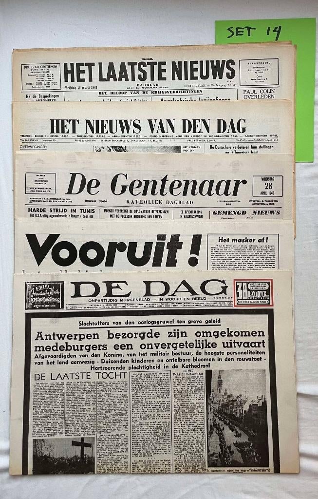 Originele WOII-kranten 1943 – set van 5 – set 14, Verzamelen, Verzenden, Overige soorten, Nederland, Boek of Tijdschrift