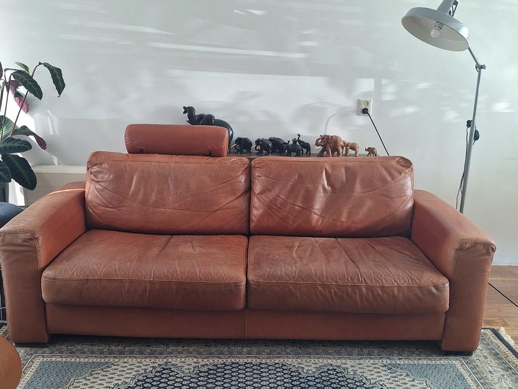 Bank van runderleer. Past mooi bij vintage inrichting, Ophalen, Gebruikt, 150 tot 200 cm, Vintage