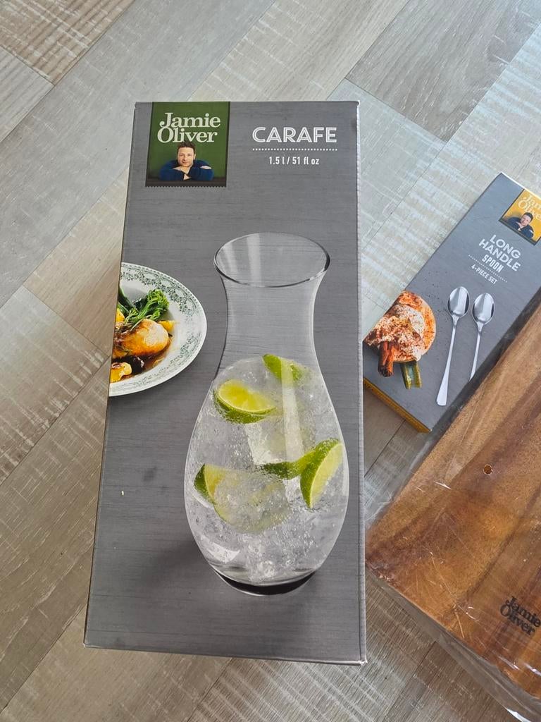 Jamie Oliver Keukenpakket: Karaf, Lepels & Snijplank NIEUW, Overige typen, Nieuw, Ophalen of Verzenden, Meerkleurig