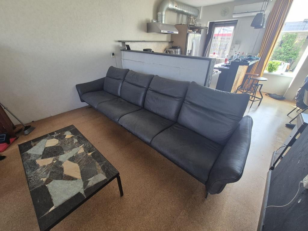 Himolla, bank, grijs buffelleer, verstelbaar, Huis en Inrichting, Banken | Bankstellen, Ophalen, Zo goed als nieuw, Leer