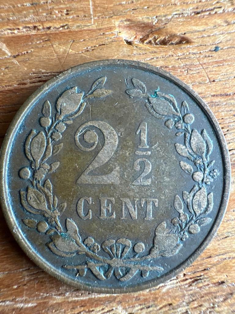 Zeldzame 2½ Cent Munt uit 1884 - Koning Willem III, Ophalen, Koning Willem III, Overige waardes, Losse munt
