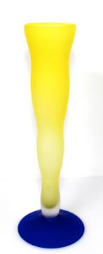 Hoge Zweedse Boda Nova Vaas Geel Blauw Glas 34 CM, Ophalen of Verzenden
