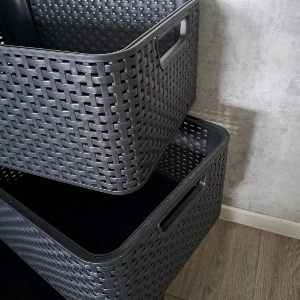 4 Curver manden 38 x27 x19 cm Antraciet, Ophalen, Zo goed als nieuw, Rechthoekig, Kunststof