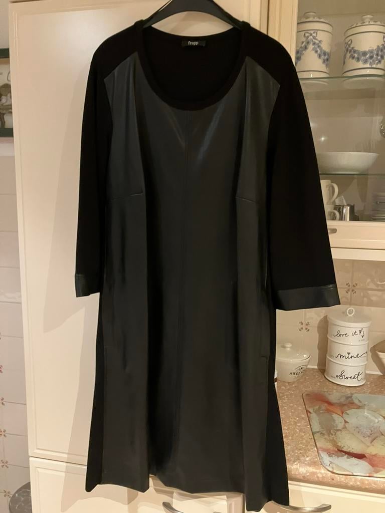 Zwarte jurk Frapp. Lederlook/tricot maat 46, Kleding | Dames, Ophalen of Verzenden, Zo goed als nieuw, Zwart, Jurk