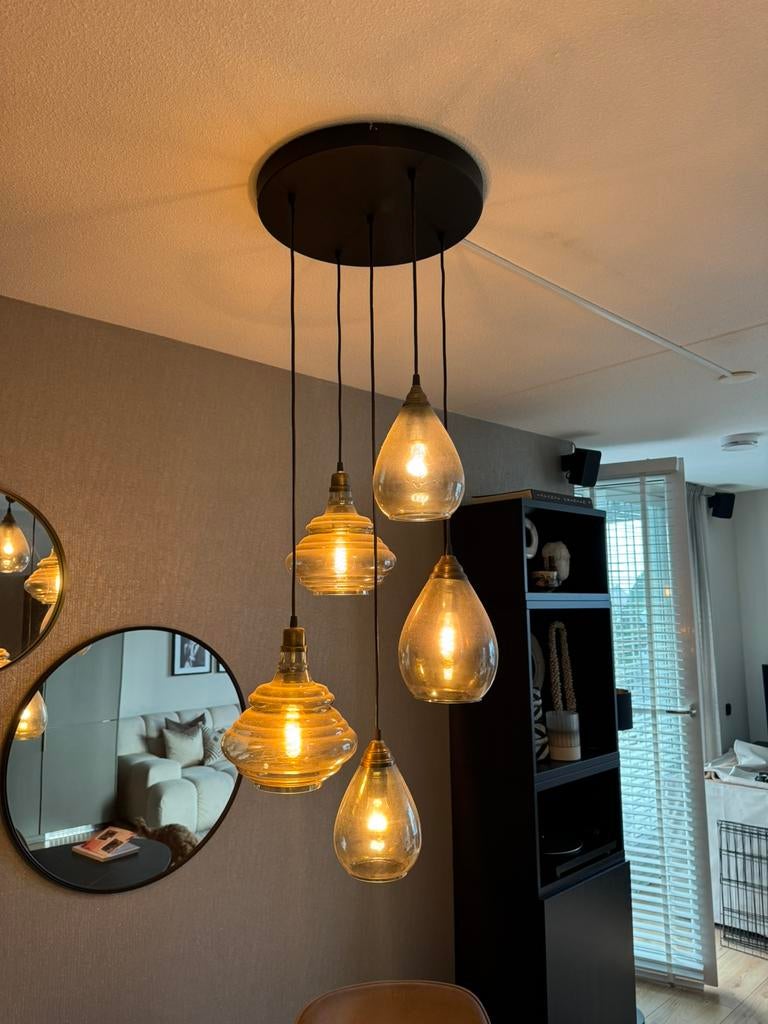 BePureHome Antique Brass Vintage Hanglamp – Glas, Huis en Inrichting, Lampen | Hanglampen, Ophalen, Zo goed als nieuw, Glas, Minder dan 50 cm