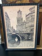 Domtoren utrecht, pen tekening/ets, doe een bod., Antiek en Kunst, Ophalen of Verzenden
