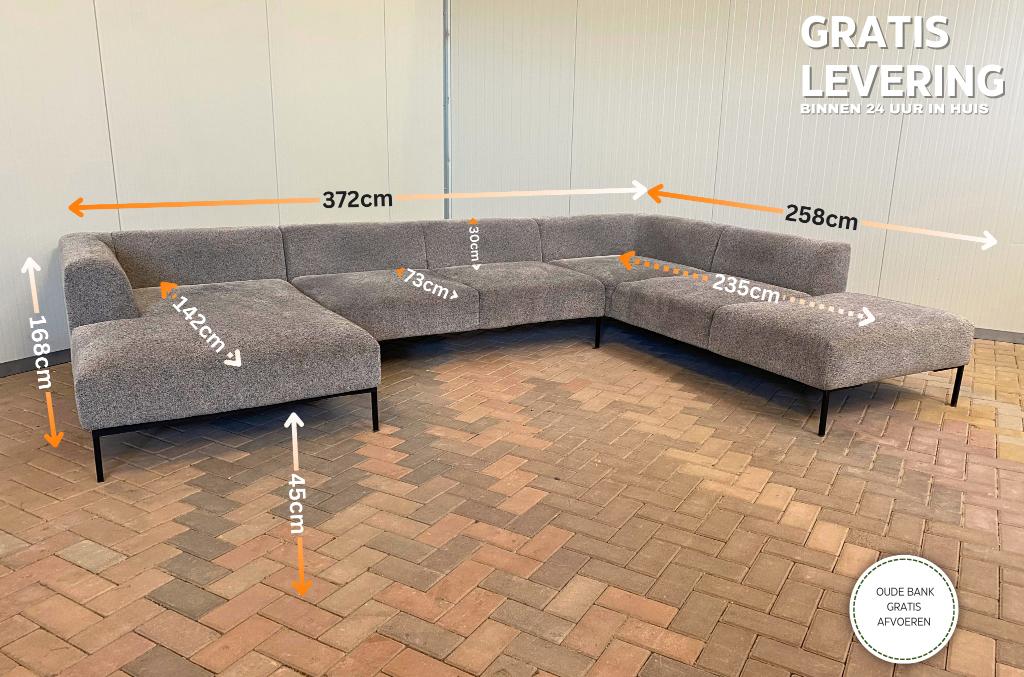 Montel Sava Grijze Stoffen U-Bankstel – Gratis Levering NL, Huis en Inrichting, Banken | Bankstellen, Minder dan 75 cm, Hoekbank