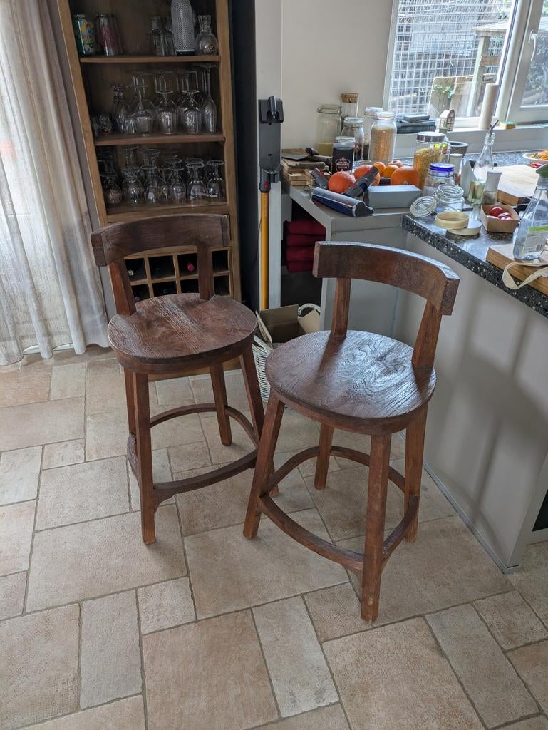 2 barkrukken anteak collection, Ophalen, 60 tot 90 cm, Zo goed als nieuw, Hout