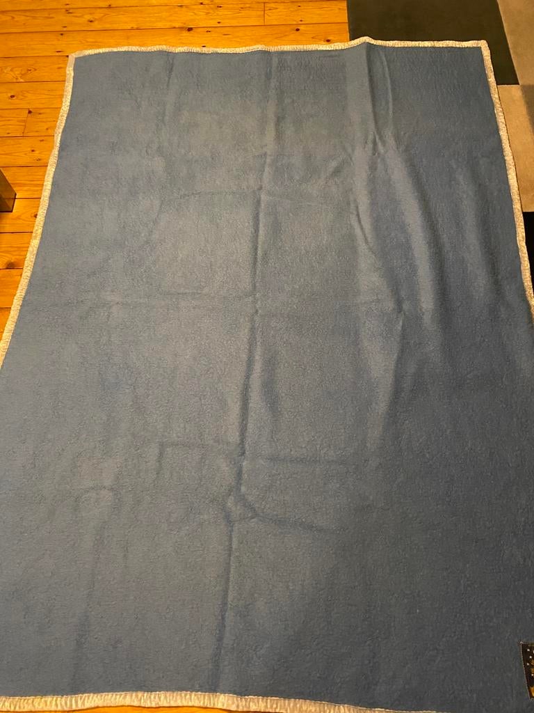 VINTAGE SOLE MIO WOLLEN DEKEN., Gebruikt, Blauw, Tweepersoons, Ophalen of Verzenden