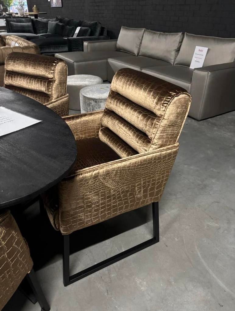 Luxe Eetkamerstoelen - velvet brons croco, Ophalen, Overige kleuren, Zo goed als nieuw, Vier