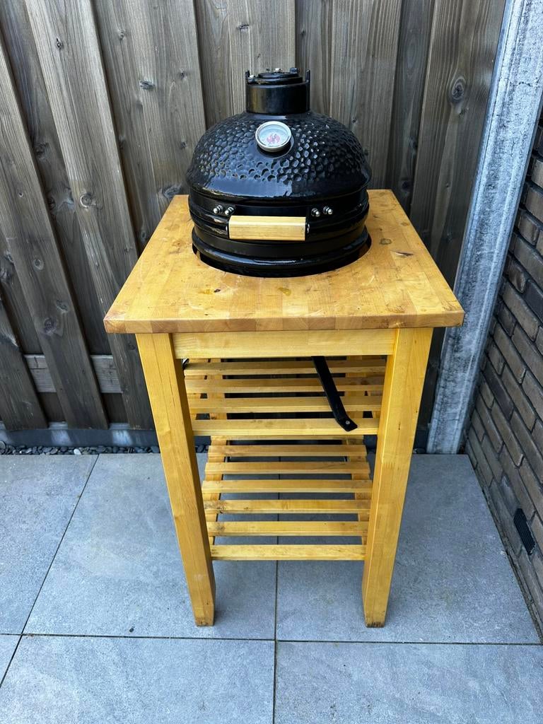 Lidl Egg bbq mini + IKEA bekvam roltafel + waterdichte hoes, Ophalen, Gebruikt, Houtskool