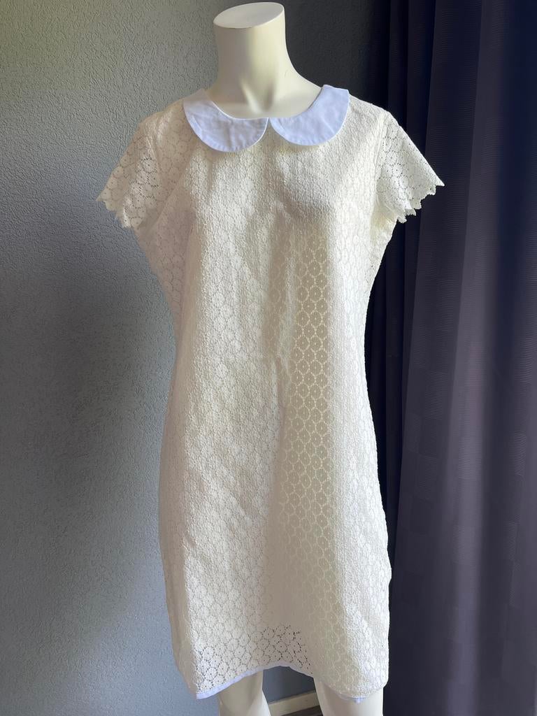 Wit kanten jurkje met Peter Pan kraag, Maat 38/40 (M), Wit, Ophalen of Verzenden, Zo goed als nieuw