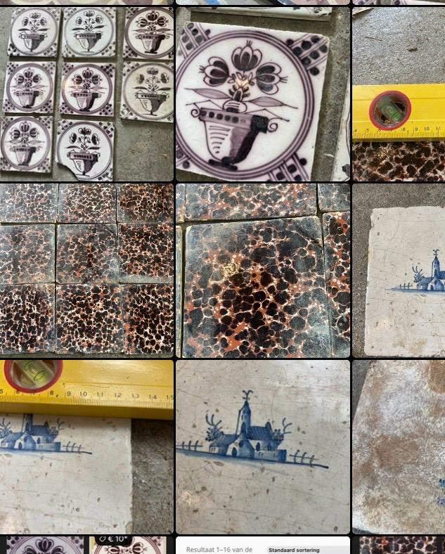 vintage schildpadtegels en  bloempot tegels kerkje witje, Ophalen