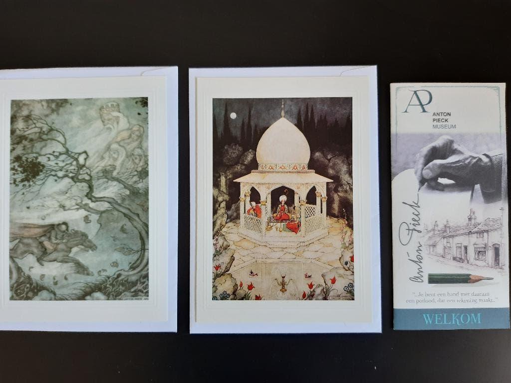 2 kaarten met Anton Pieck prent, Verzamelen, Efteling, Ophalen of Verzenden, Zo goed als nieuw, Overige typen