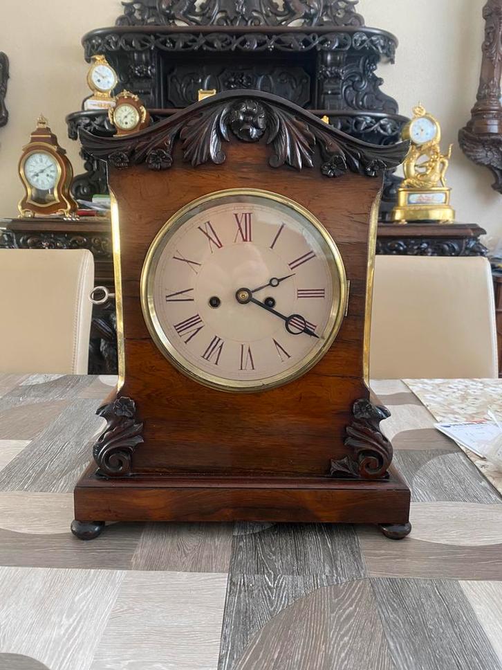 Mahonie houten tafelklok met snek uurwerk, Antiek en Kunst, Antiek | Klokken, Ophalen