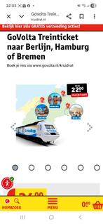 2 x treinticket , retour naar Hamburg,  Bremen of Berlijn., Tickets en Kaartjes, Twee personen