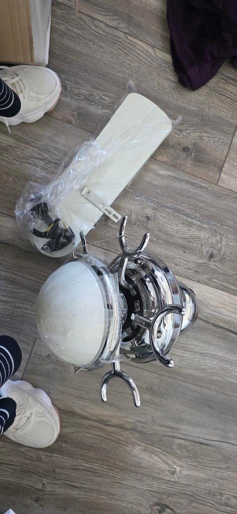 Plafondventilator met lamp, Ophalen of Verzenden, Zo goed als nieuw, Metaal, Minder dan 100 cm