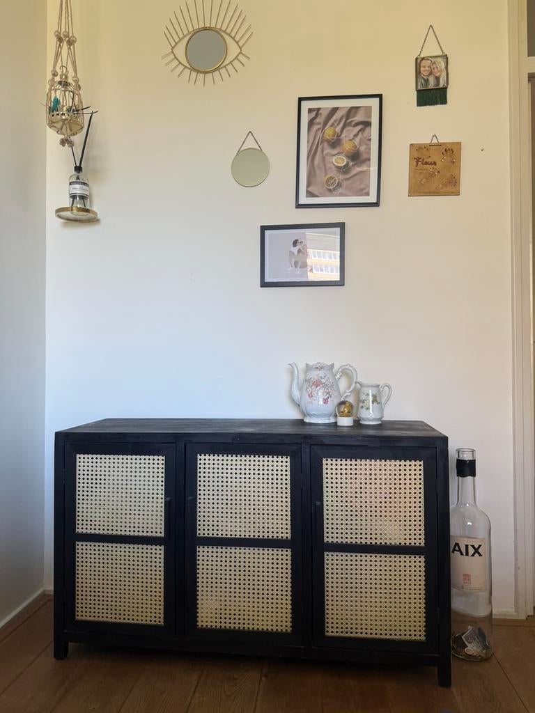 Webbing kast Xenos zwart, Ophalen, 50 tot 100 cm, Zo goed als nieuw, Rotan, webbing