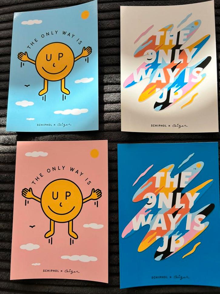 4 reclame kaarten Schiphol, Verzamelen, Ansichtkaarten | Themakaarten, Ongelopen, 1980 tot heden, Ophalen of Verzenden