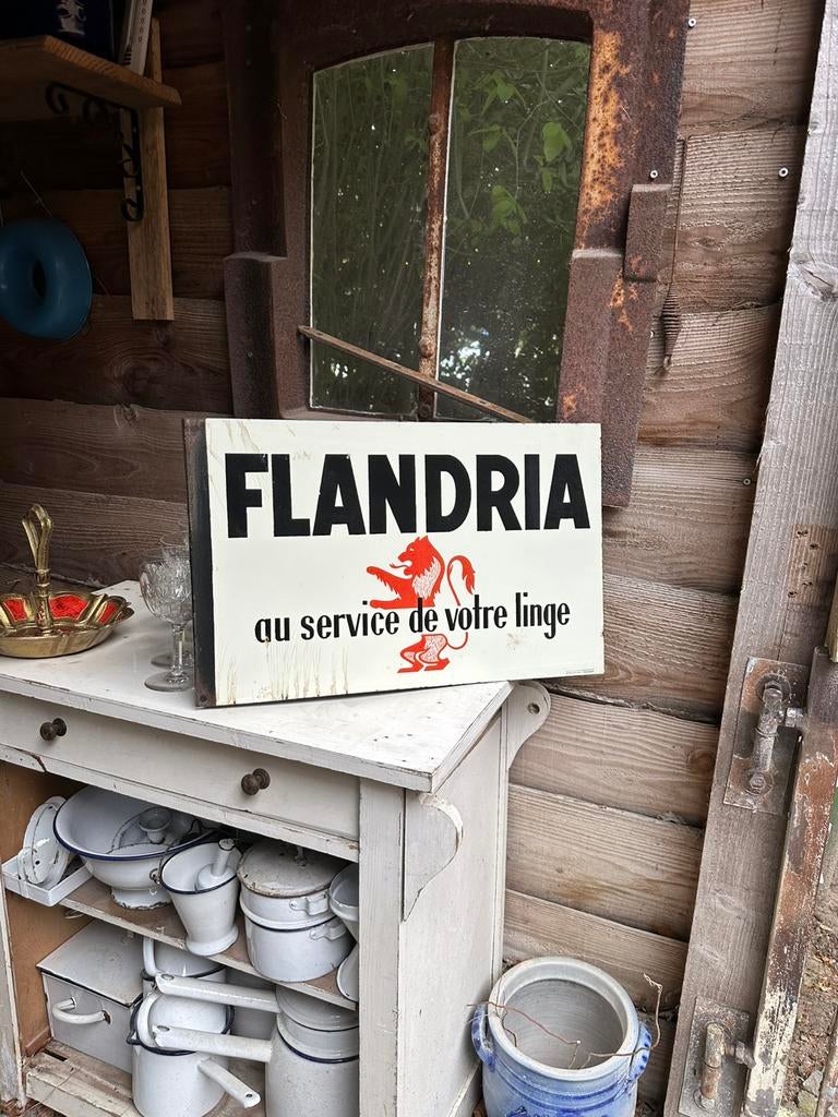 Flandria Emaille dubbelzijdig reclamebord ( wasmiddel ), Ophalen of Verzenden, Zo goed als nieuw, Reclamebord