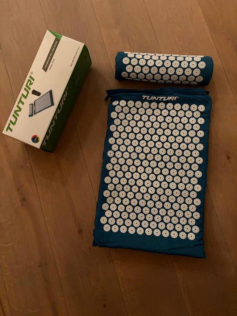 Nieuwe Tunturi Acupressuur Mat en Kussen - Petrol Blauw, Ophalen, Nieuw, Overige typen