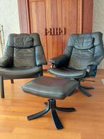 Twee Deense design relaxstoelen met hocker - Skalma, Huis en Inrichting, Fauteuils, Ophalen, Gebruikt, 75 tot 100 cm, 75 tot 100 cm