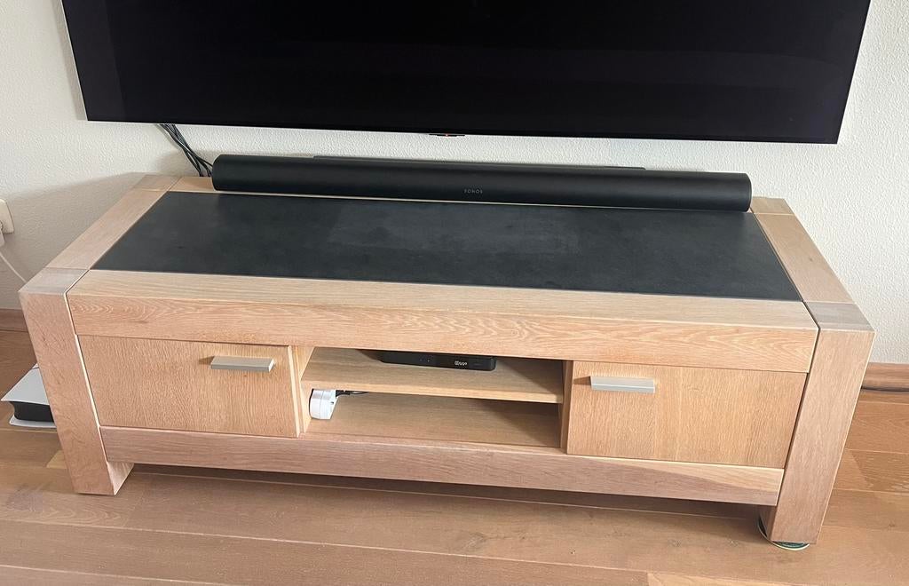 Tv meubel met leisteen, Ophalen, Gebruikt, 150 tot 200 cm, Eikenhout