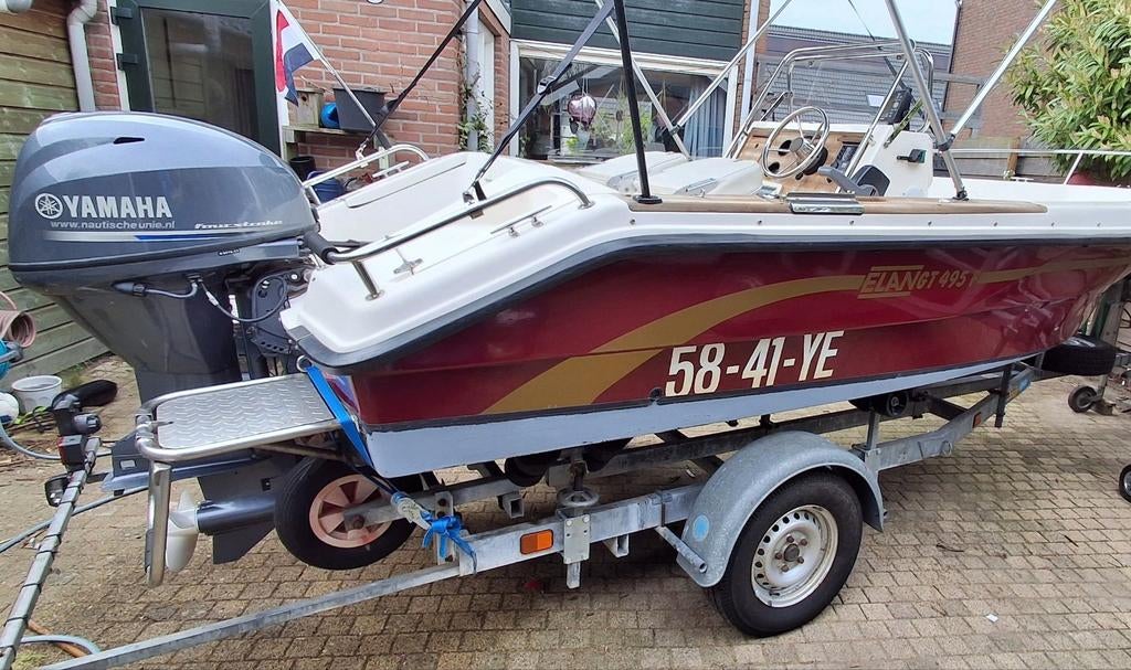 Elan 495 GT met yamaha 40pk en pega trailer, Ophalen, Gebruikt, 30 tot 50 pk, 3 tot 6 meter
