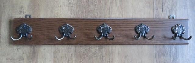 Oude eikenhouten kapstok met koperen haken, Antiek en Kunst, Ophalen of Verzenden