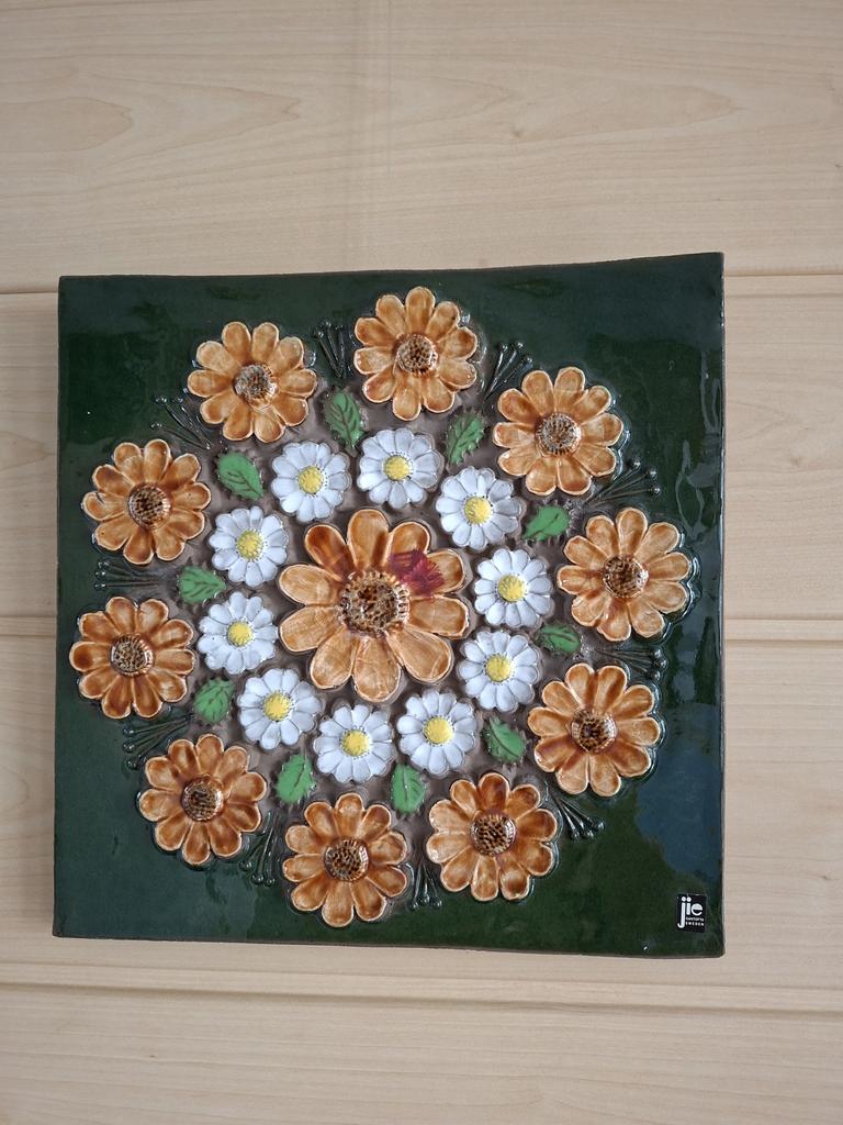 Vintage XXL Jie Gantofta Bloemen Tegel, Antiek en Kunst, Antiek | Wandborden en Tegels, Ophalen of Verzenden