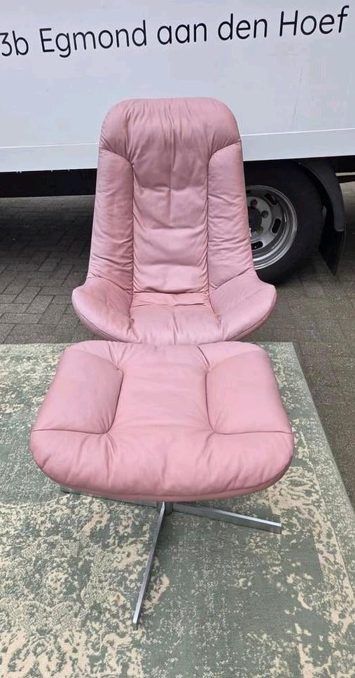 Gelderland stoel met hocker ( voet van chrome) - leder, Ophalen, Gebruikt, Minder dan 75 cm, Onbekend