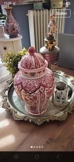 Antieke Petrus Regout Maastricht dekselpot in rood, Ophalen of Verzenden