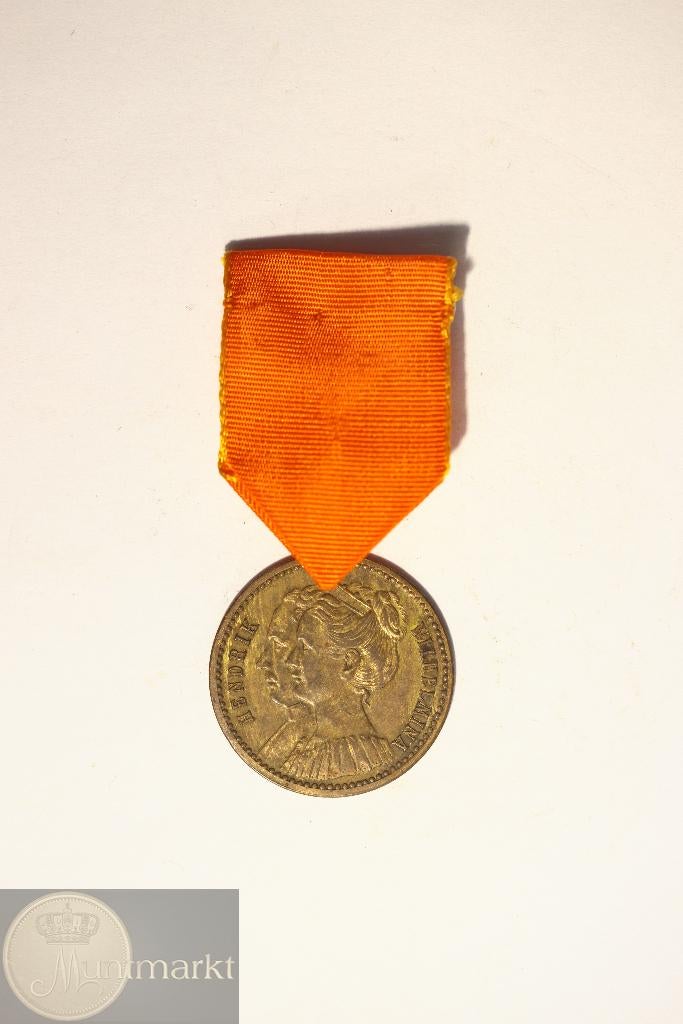 NL - Draagpenning z.j. (1901) - Huwelijk Wilhelmina/Hendrik, Ophalen of Verzenden, Overige materialen, Nederland