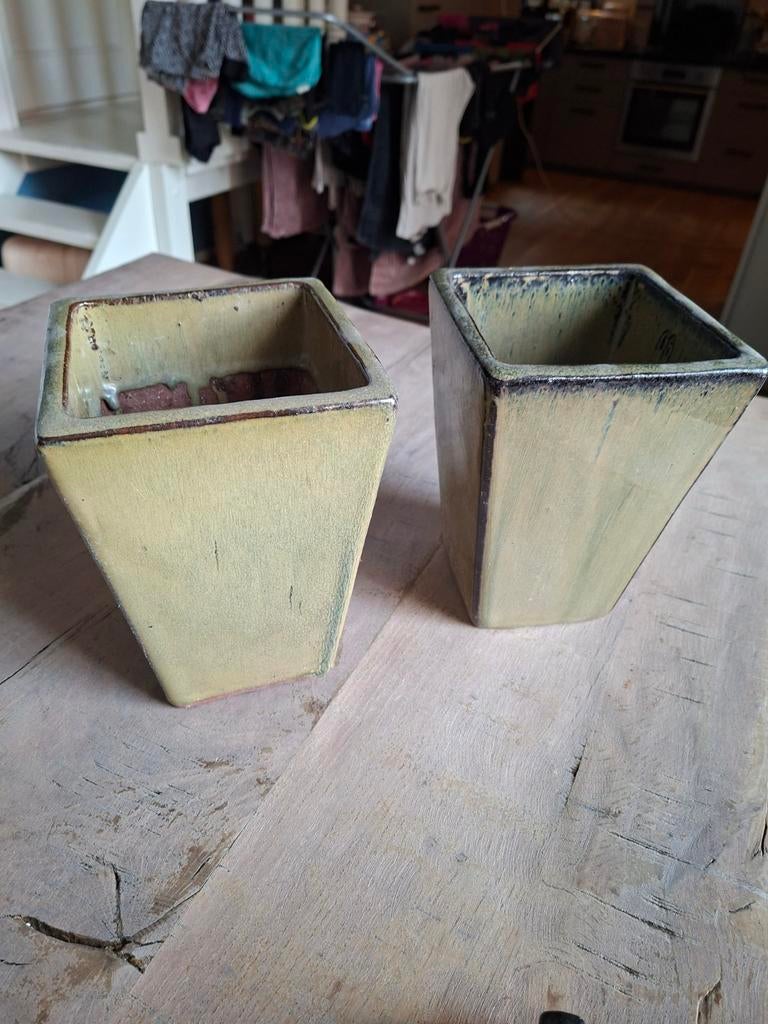 Prachtige geglazuurde bloempotten - set van 2, Tuin en Terras, Rond, Ophalen of Verzenden, Zo goed als nieuw, Aardewerk