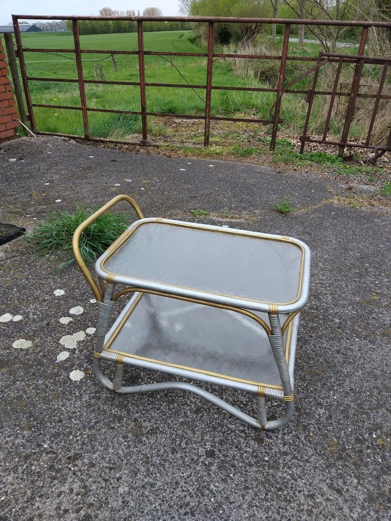 Bamboe theetafel met origineel gewolkt glas, Ophalen