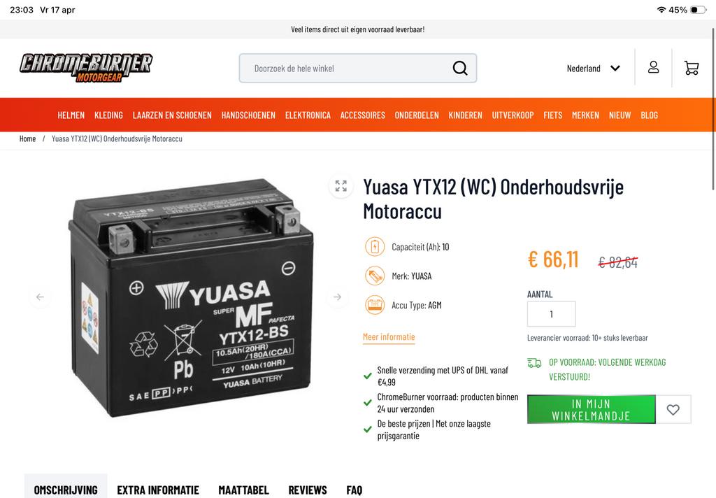 Yuasa YTX9 Motoraccu, Motoren, Ophalen of Verzenden