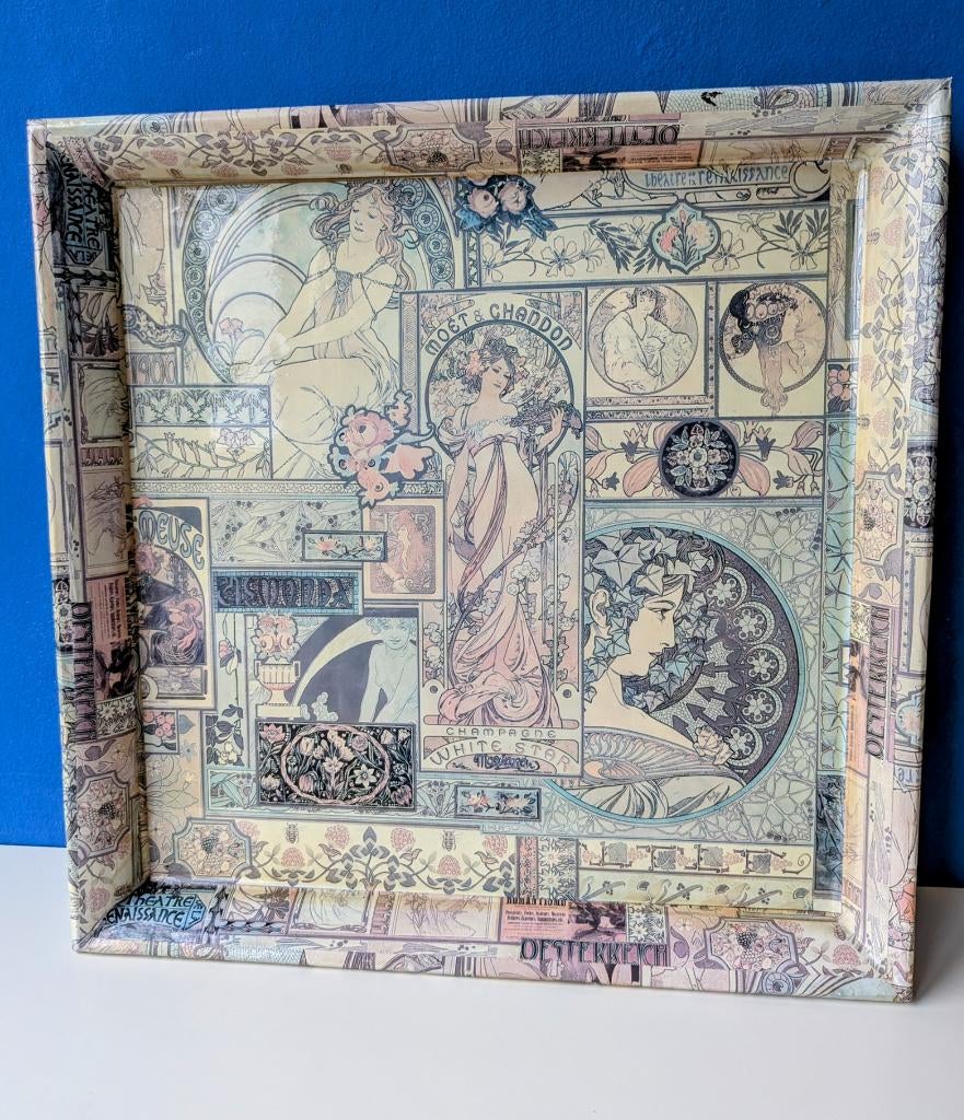 Dienblad Alphonse Mucha Art Nouveau, Ophalen of Verzenden, Gebruikt, Vierkant, Hout