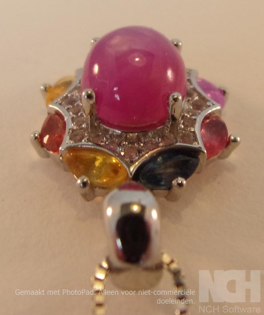 Zilveren ketting & Hanger, Robijn, Saffier, Topaas, nieuw, Verzenden, Nieuw, Met edelsteen, Rood