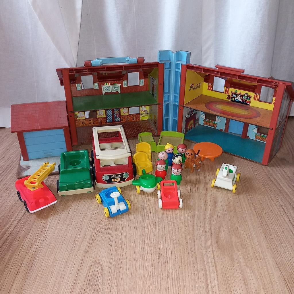 Vintage Fisher-Price Little People Huis & Voertuigen Set, Ophalen of Verzenden, Gebruikt, Speelset