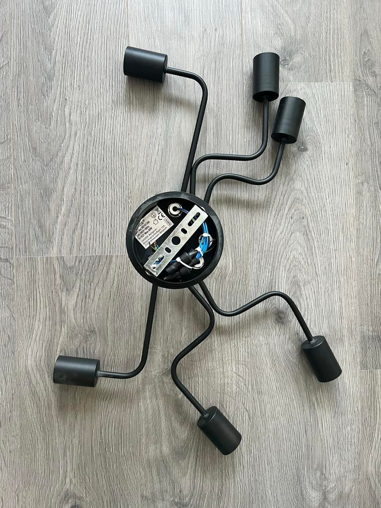 Zwarte plafondlamp met 6 armen, E27 fitting, Ophalen, Gebruikt, Metaal