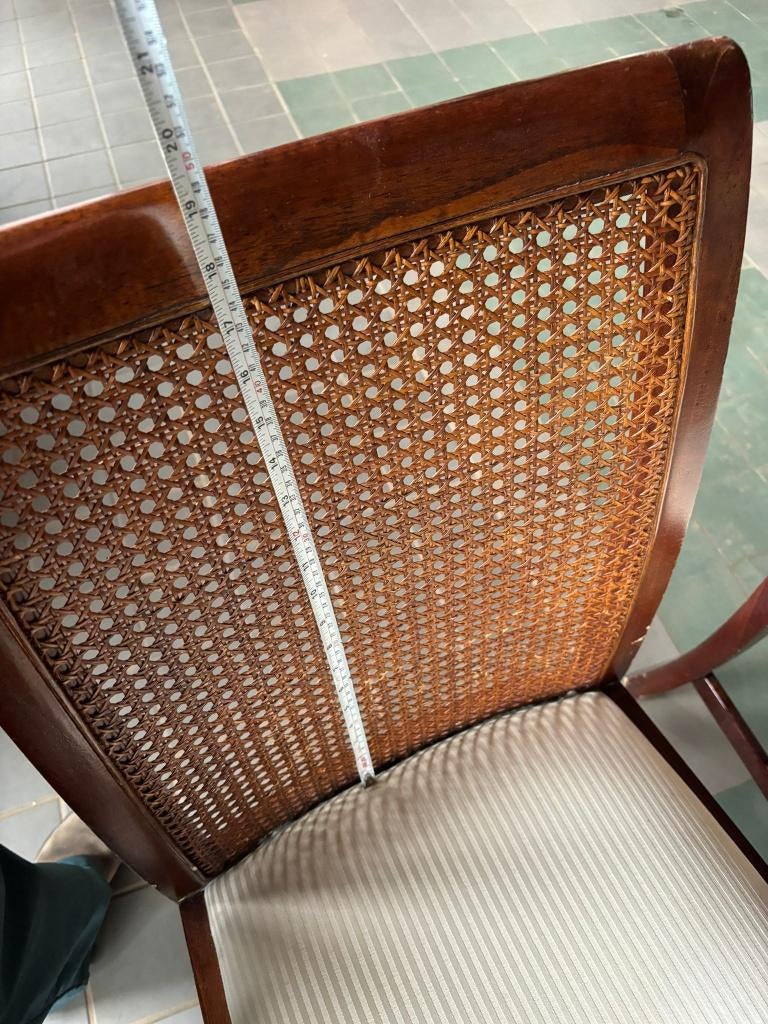 SET VAN 4 SATEL EETKAMERSTOELEN - WARM HOUT & WEBBING, Ophalen, Gebruikt, Bruin, Hout