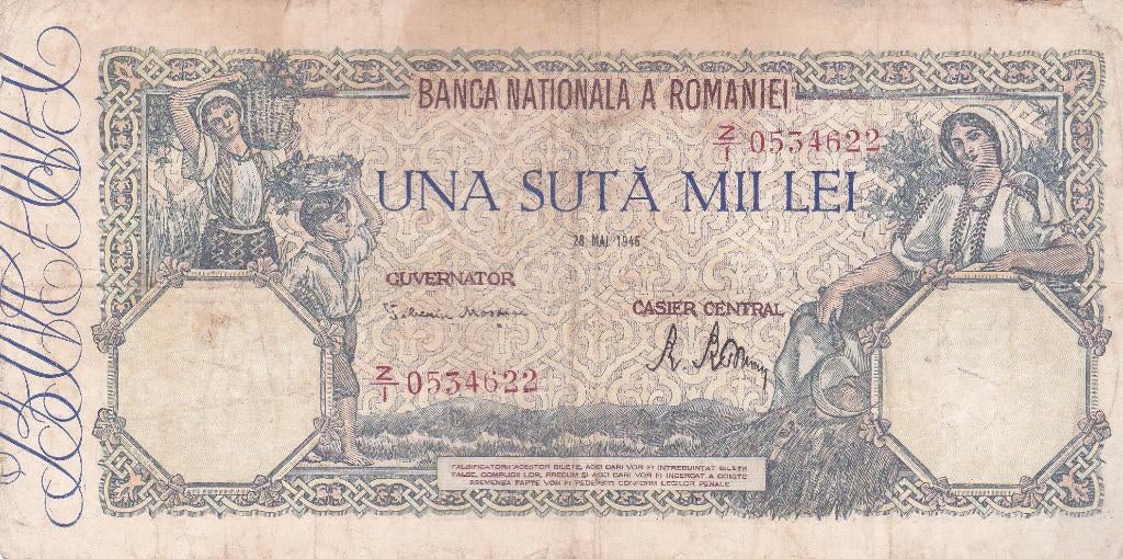 ROEMENIE  1946     100.000 LEI, Postzegels en Munten, Bankbiljetten | Europa | Niet-Eurobiljetten, Ophalen of Verzenden, Overige landen