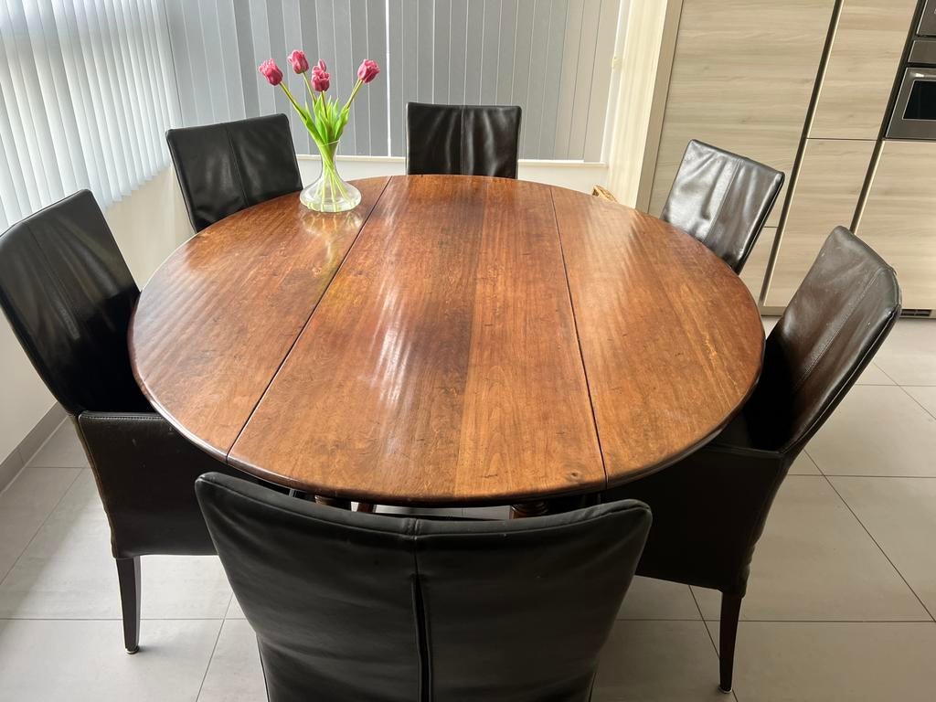 Eethoek met 6 leren stoelen, Huis en Inrichting, Ophalen, Gebruikt, 4 tot 6 stoelen