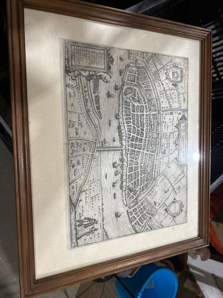 Oude kaart van Kampen, ingelijst, Antiek en Kunst, Kunst | Etsen en Gravures, Gravure, Ingelijst, Stadsgezicht, 1600 - 1699, Ophalen of Verzenden
