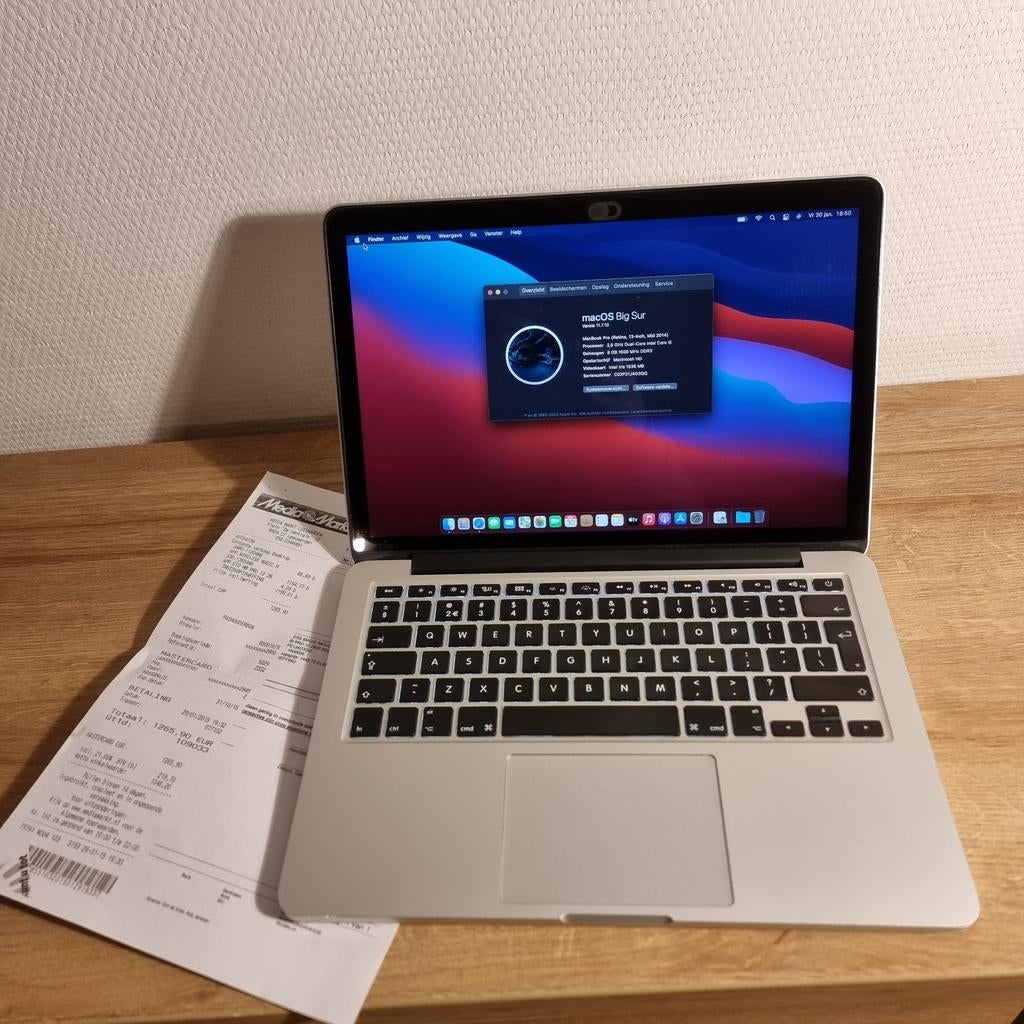 Apple Macbook Pro 13inch 2014 BigSur MacOS erg mooi, Ophalen of Verzenden, 13 inch, MacBook Pro, 2 tot 3 Ghz