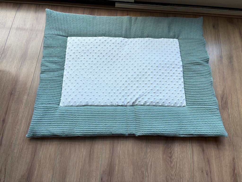 Nieuw boxkleed oud groen met minky wit 70x90, Kinderen en Baby's, Boxen, Ophalen of Verzenden, Nieuw, Rechthoekig, Boxkleed