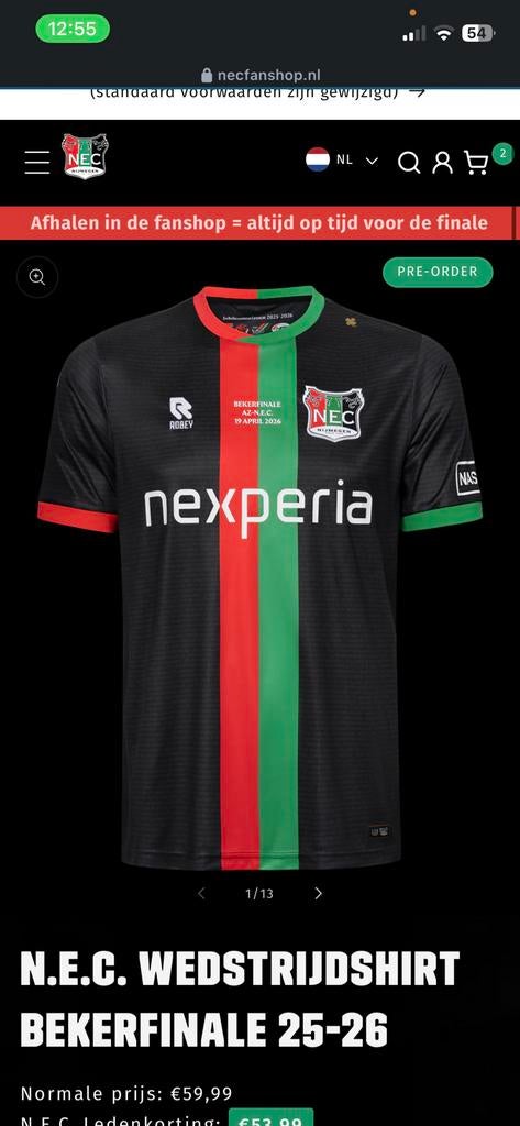 NEC Bekerfinale shirt maat M, Ophalen, Zo goed als nieuw, Shirt