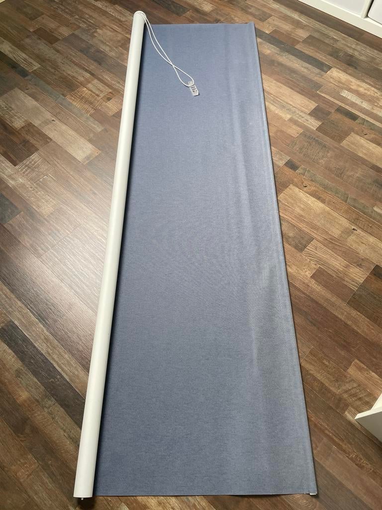 Rolgordijn blauw/wit spijkerstof patroon 205x140 cm, Ophalen, Gebruikt, Blauw, 100 tot 150 cm